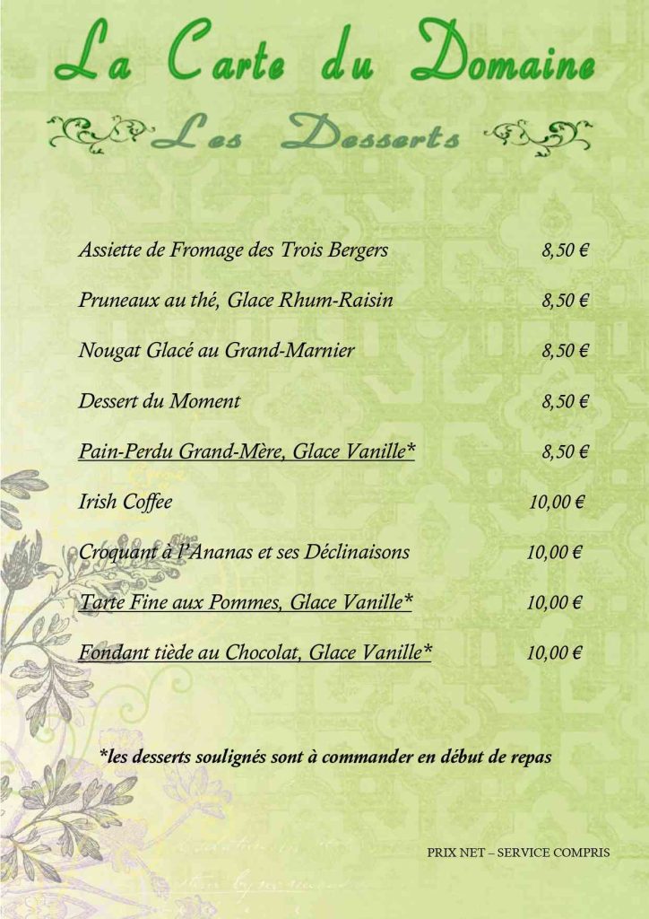 Carte - Desserts domaine