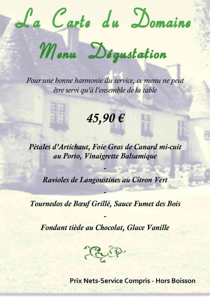 Carte - Menu degustation domaine