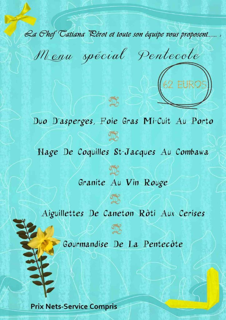 Menu Pentecote 2026