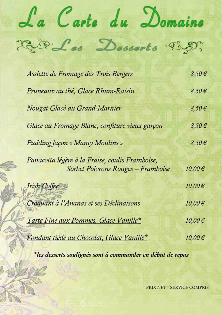 Carte - Desserts domaine