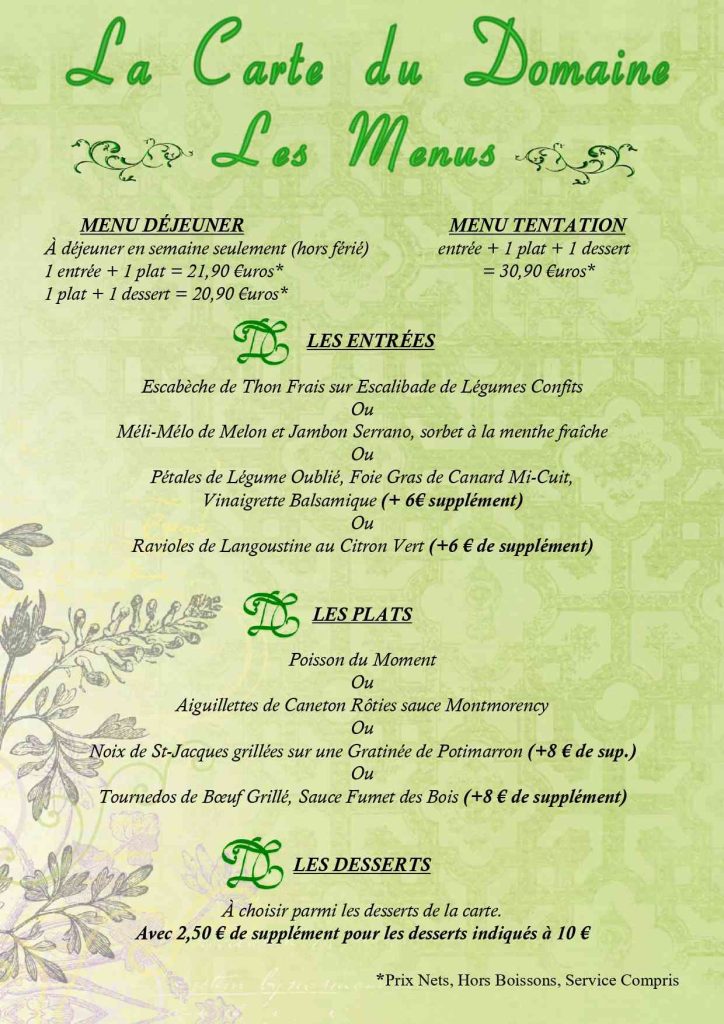 Carte - Menu Tentation domaine