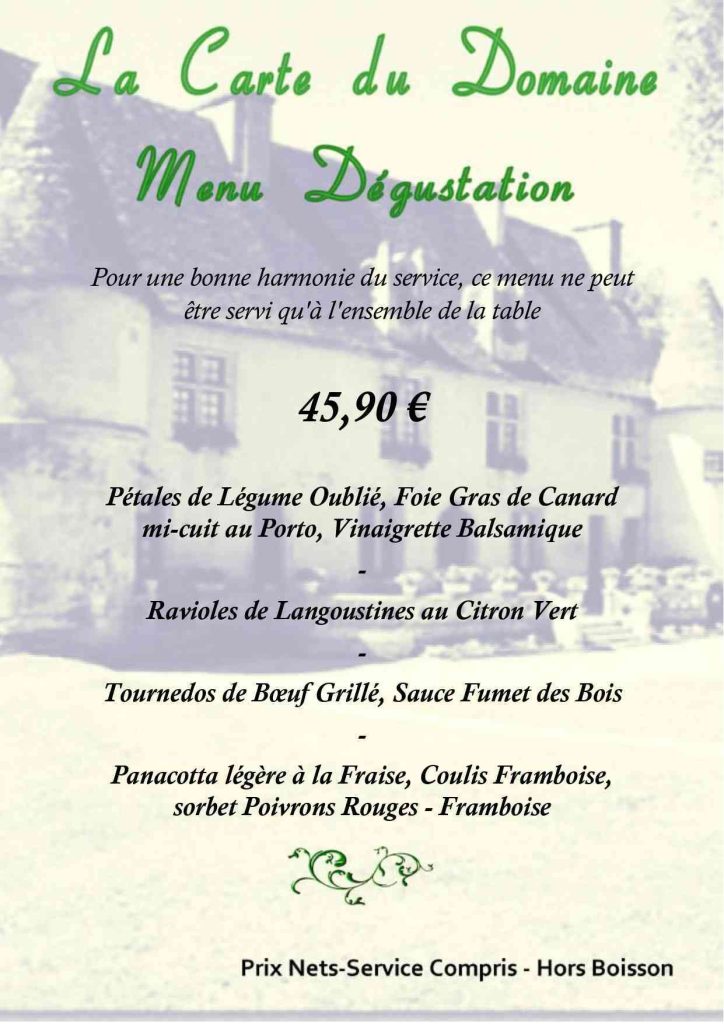 Carte - Menu degustation domaine